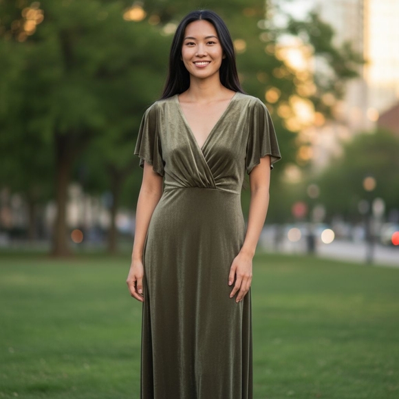 Anthropologie BHLDN Jenny Yoo Ellis Dress Maxi Velvet Womens Size 16 Green New - Picture 11 of 12